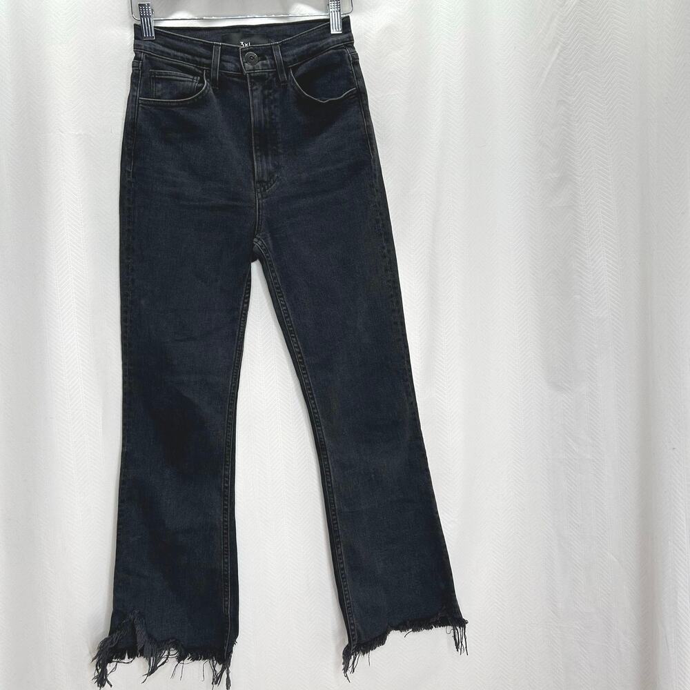 3 X 1 woman’s black jeans high rise raw hem straight 25 distressed grunge gothic